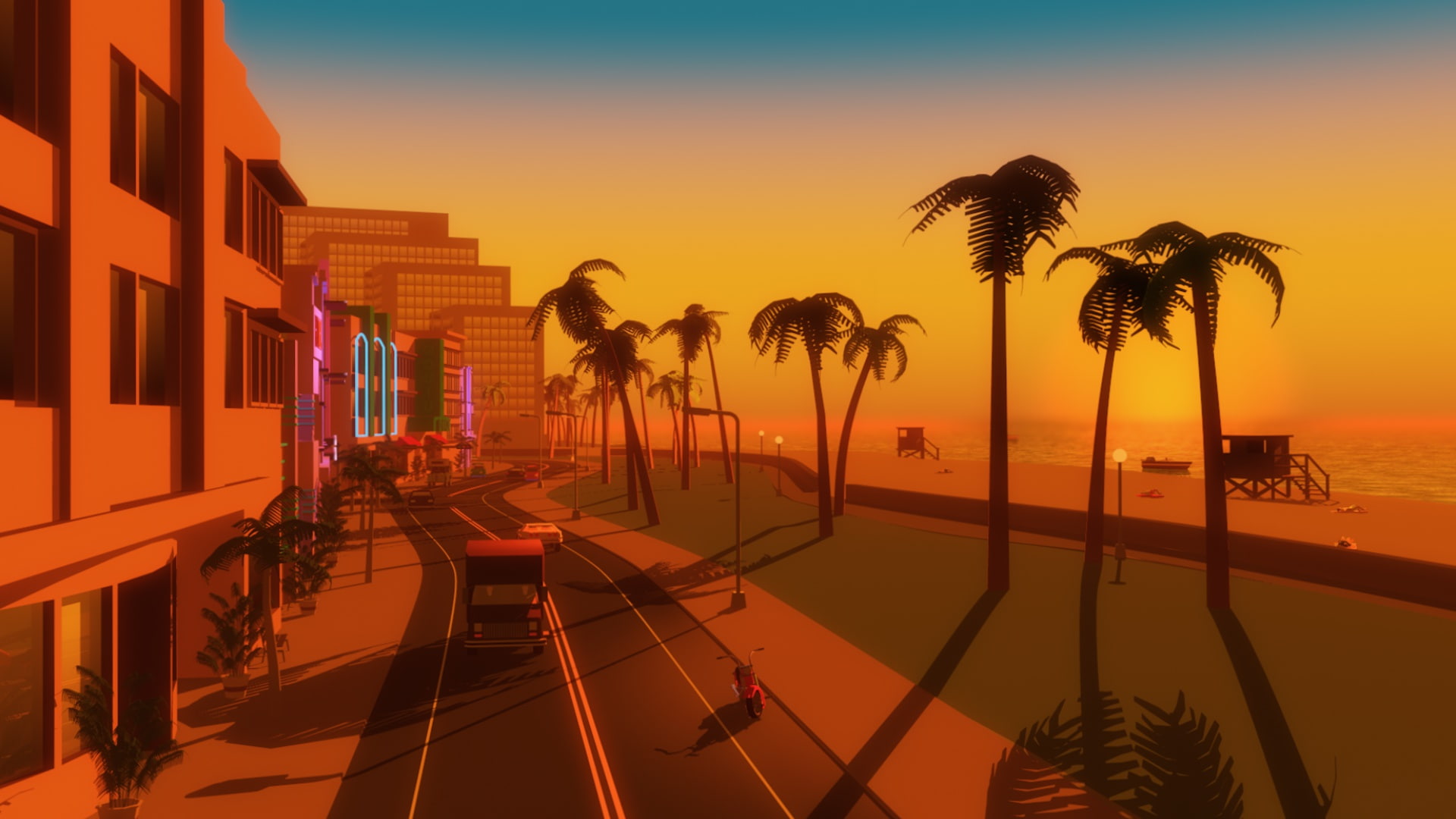 Sunset Sea Beach Miami The city Neon Street Machine 74 2k