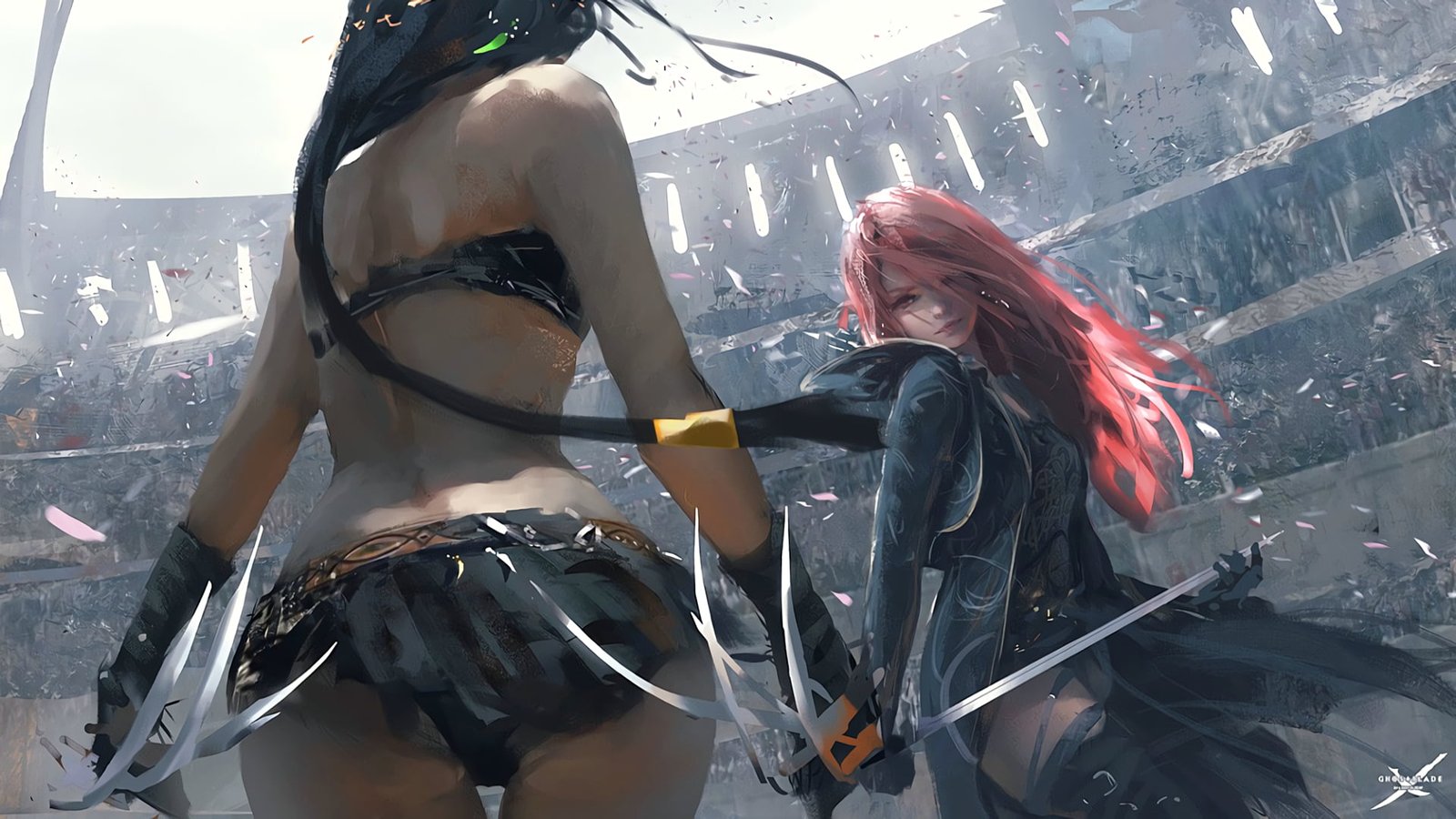 two female anime character digital wallpaper Girls Art Ghost blade 2k