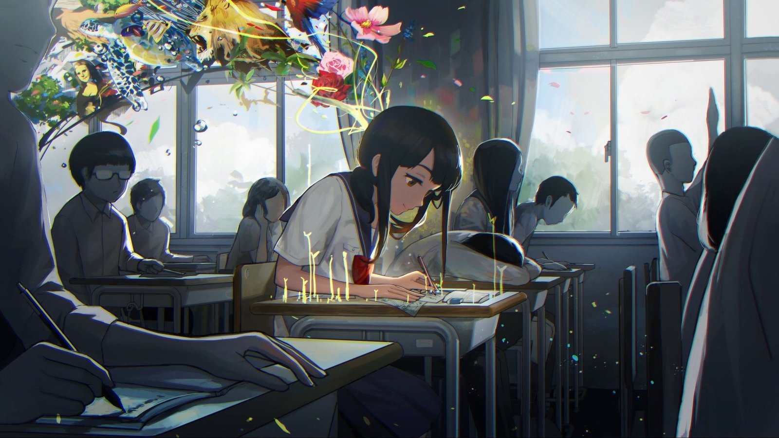 black haired woman anime character illustration creativity girls 2k