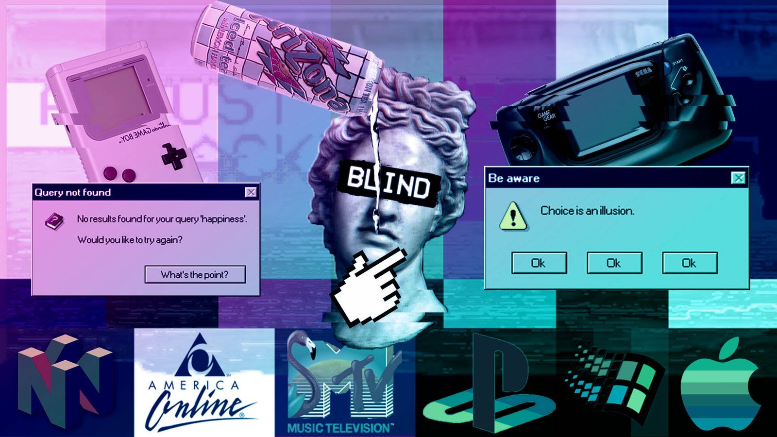 vaporwave s classical art GameBoy Game Gear AOL Microsoft 2k