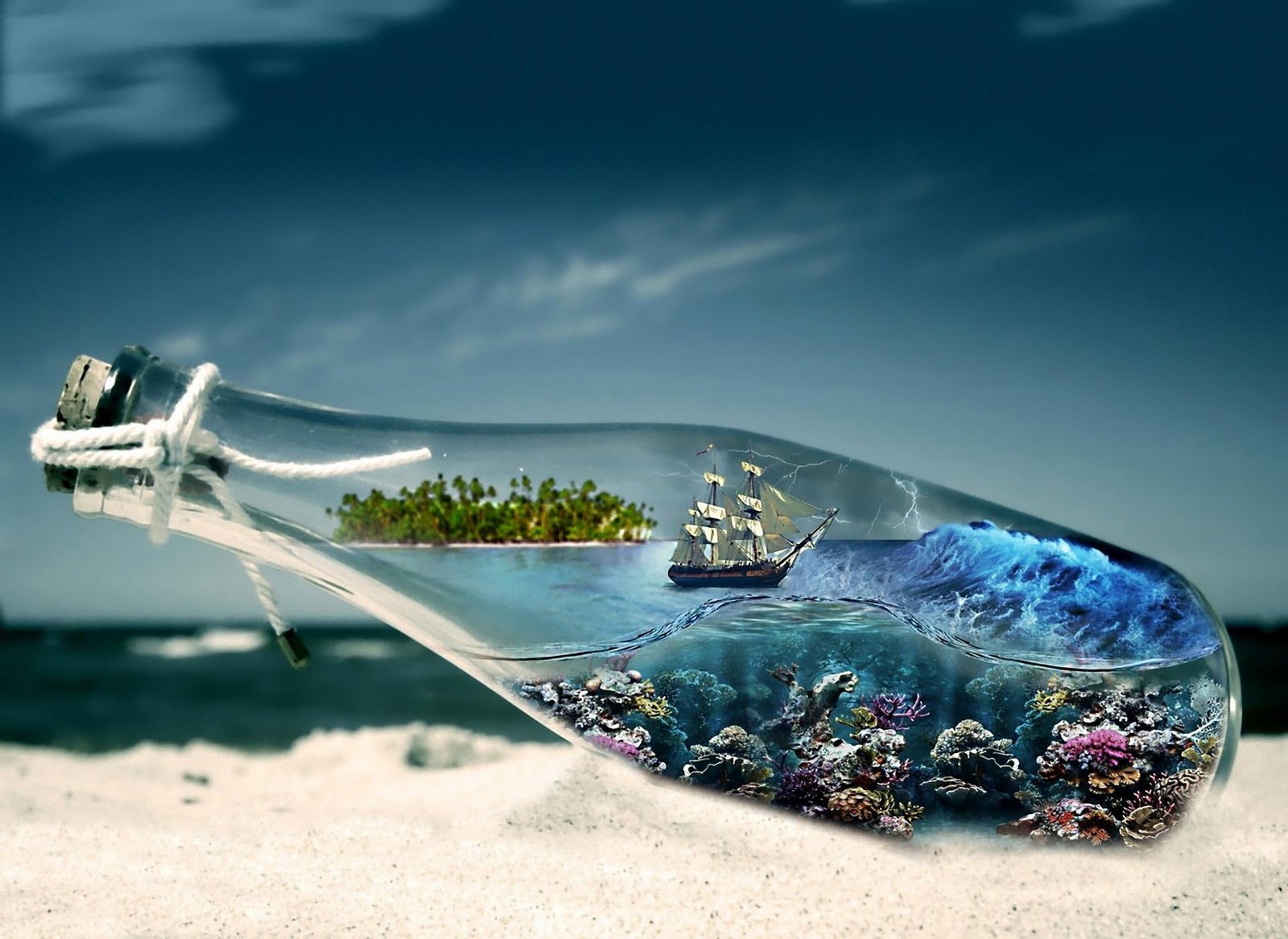 Vision In A Bottle island nature shore beach ship capture 2k