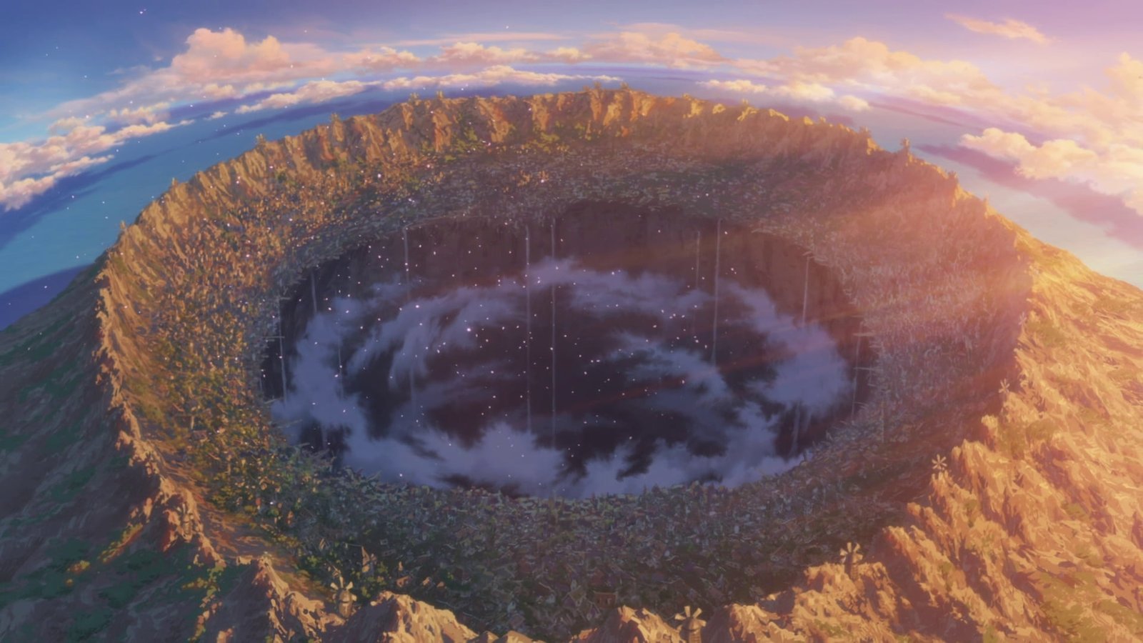 volcano crater environment town abyss Made in Abyss anime 2k