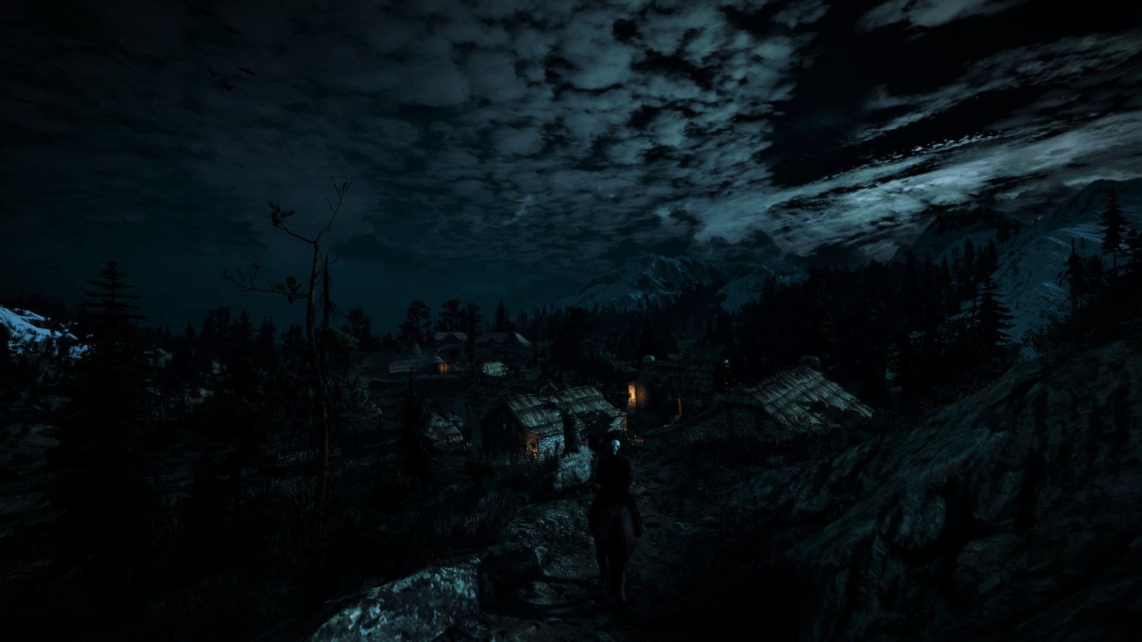 The Witcher 3 Wild Hunt night villages sky 2k