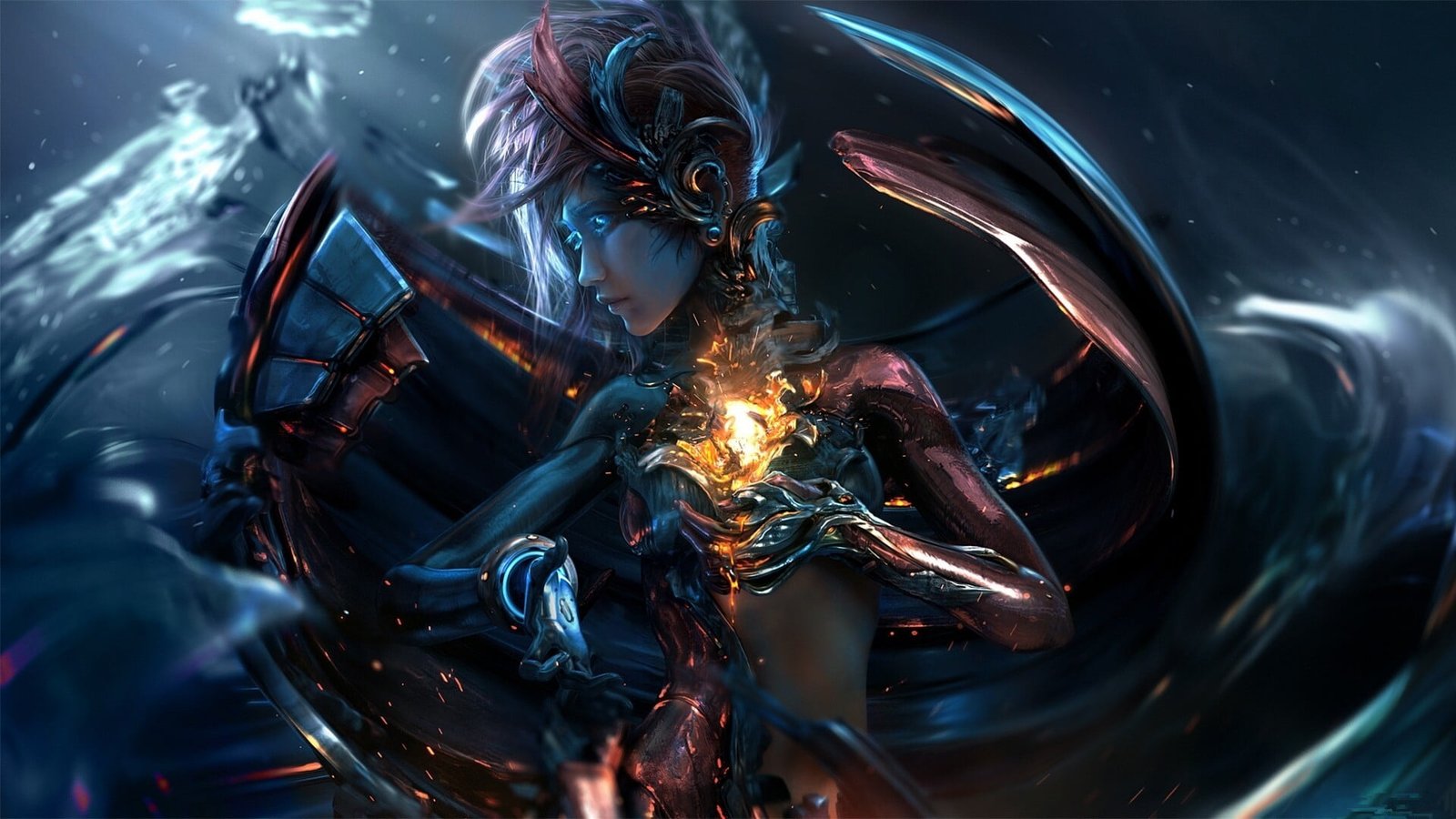 woman with blade weapons poster death reaper digital wallpaper 2k
