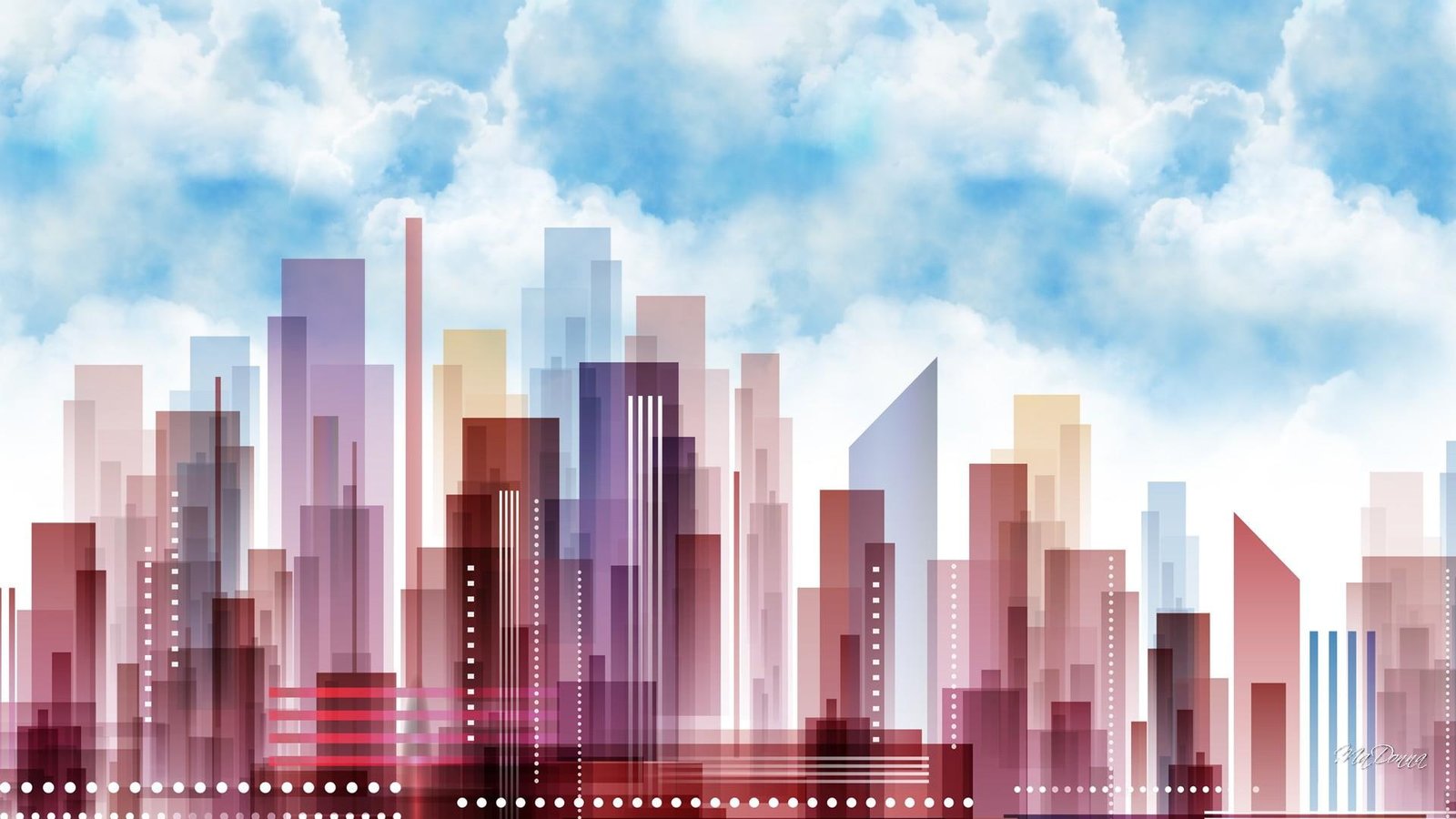 Up Town pastel skyscrapers abstract light buildings city 2k