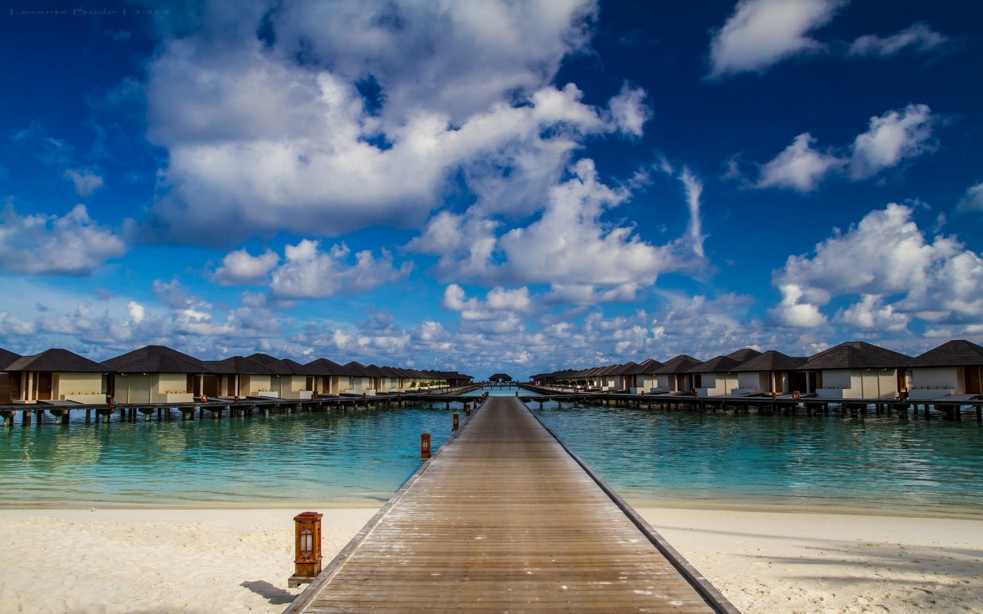 brown wooden dock nature landscape beach Maldives resort 2k