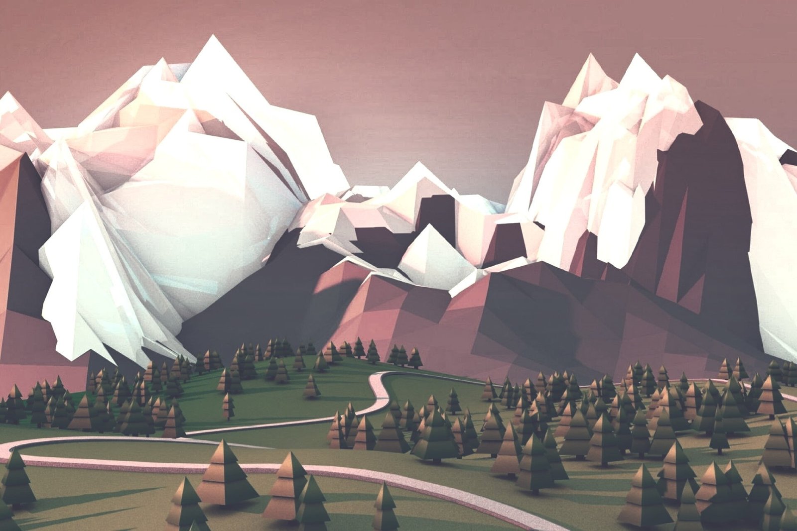 white and brown mountain illustration mountains low poly digital art 2k