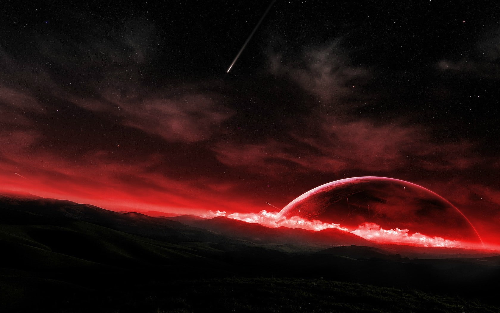 white clouds with red light digital wallpaper space landscape 2k