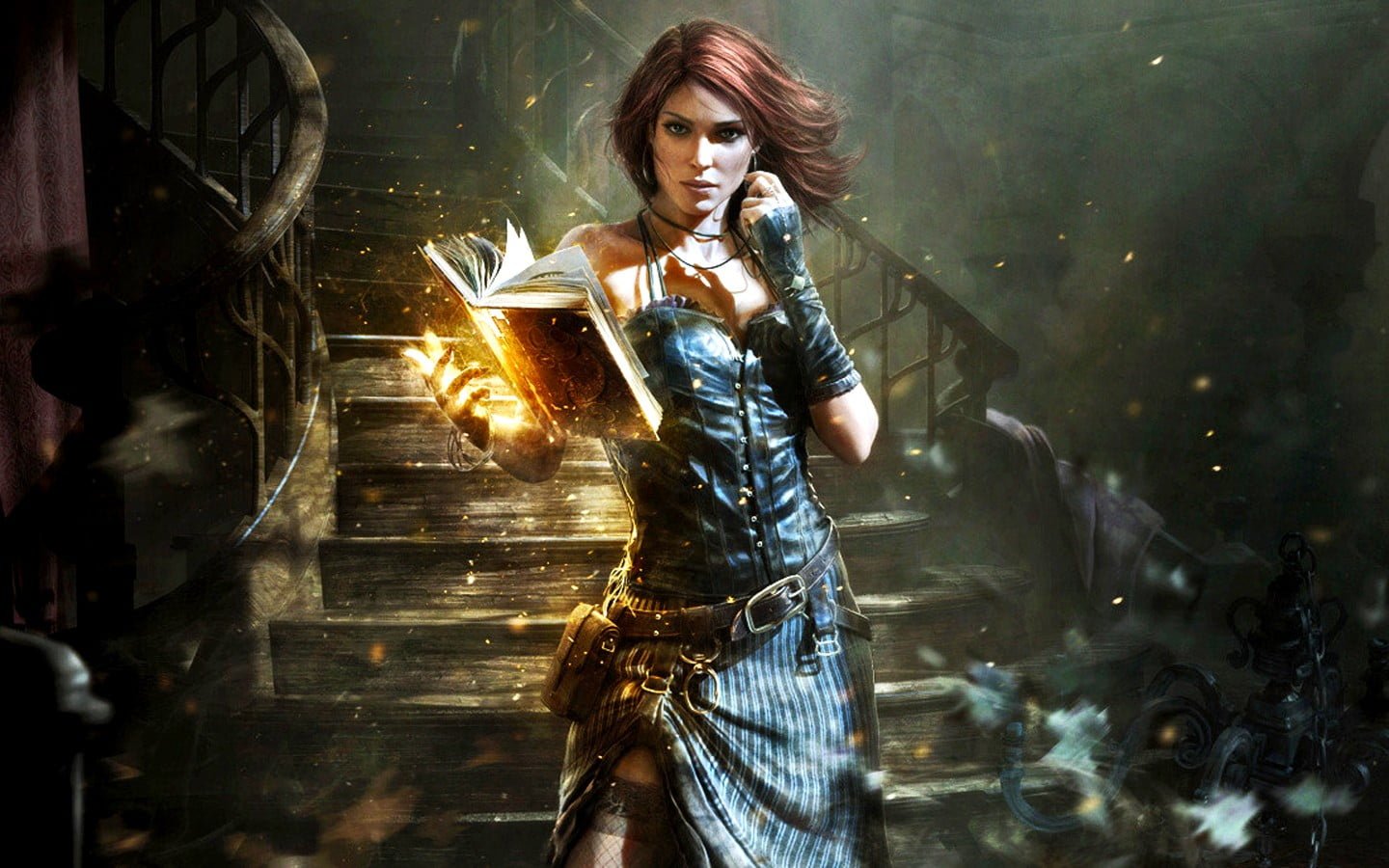 woman in black sleeveless dress holding book digital wallpaper