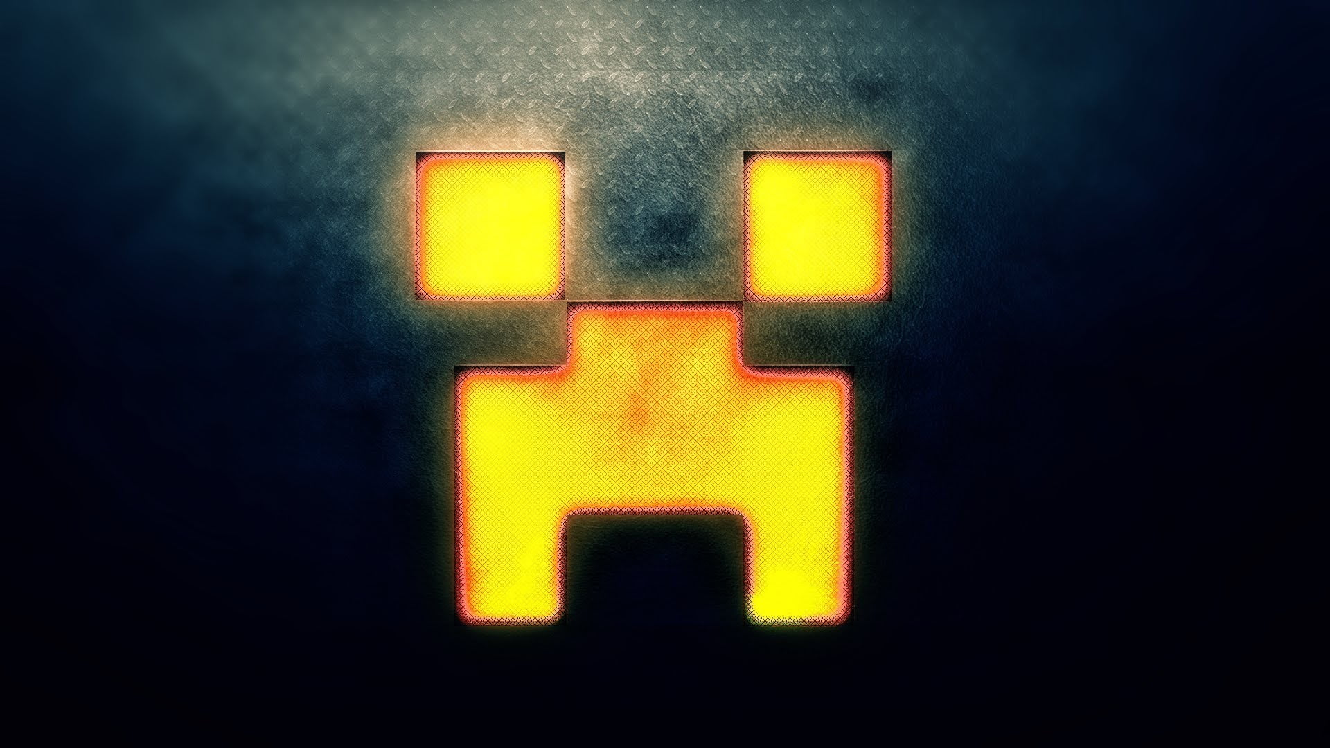 yellow Minecraft Creeper face logo untitled video games illuminated 2k