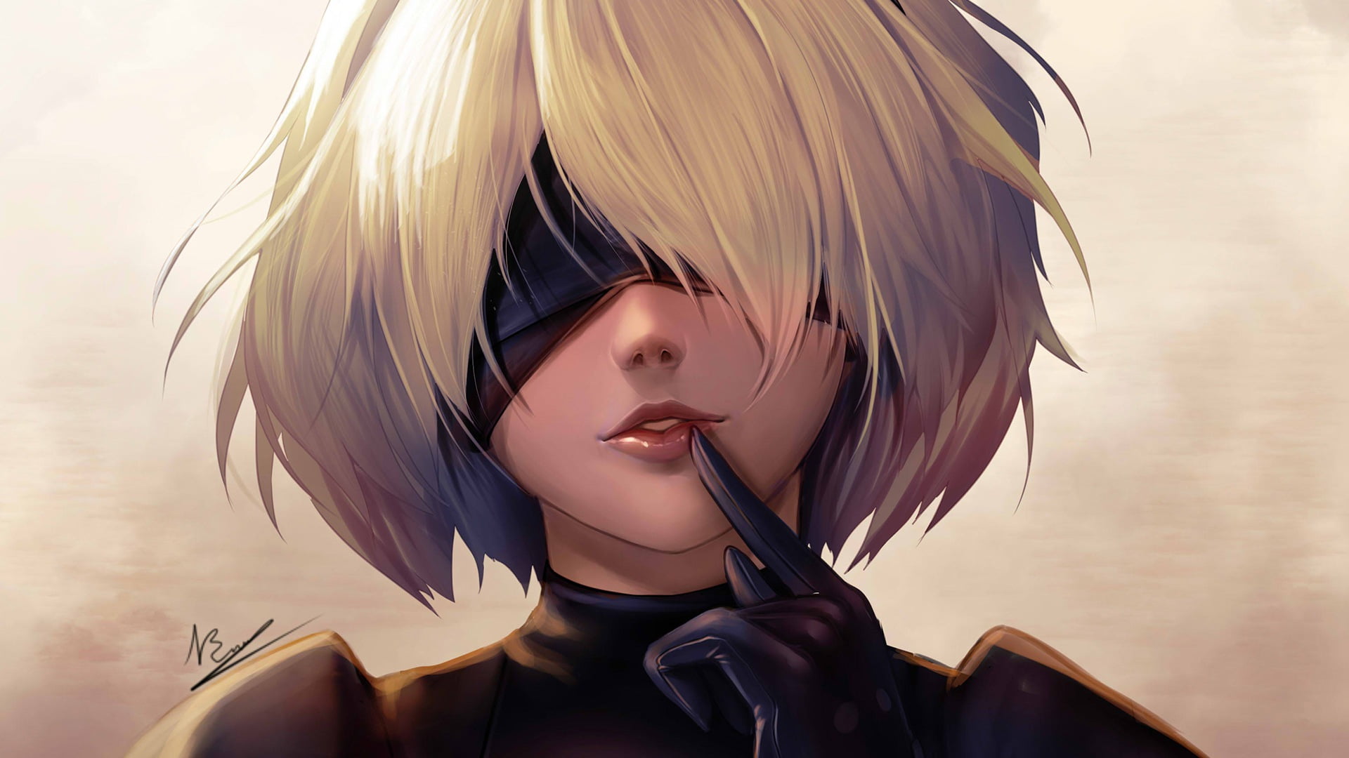 yellow haired female anime character wearing black mask wallpaper 2k