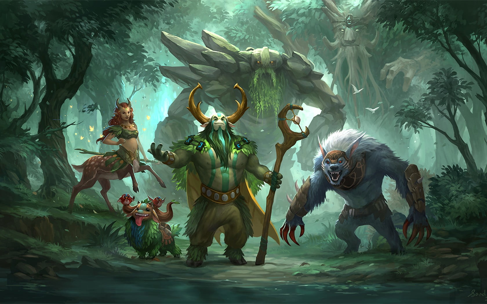Dota 2 Enchantress Ursa Natures Prophet and Roshan wallpaper 2k