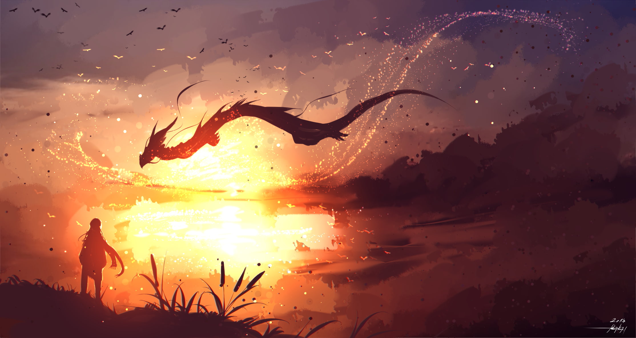 fantasy art dragon landscape digital sunlight sky 2k