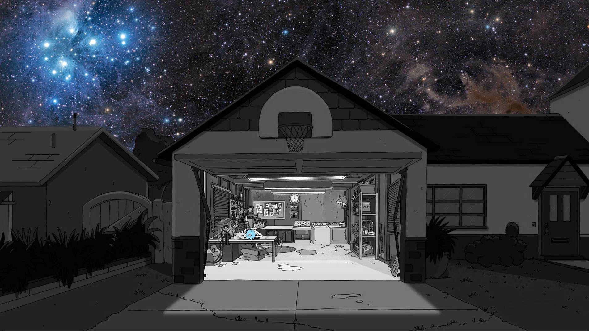 garage illustration Rick and Morty Unity Sanchez night 2k