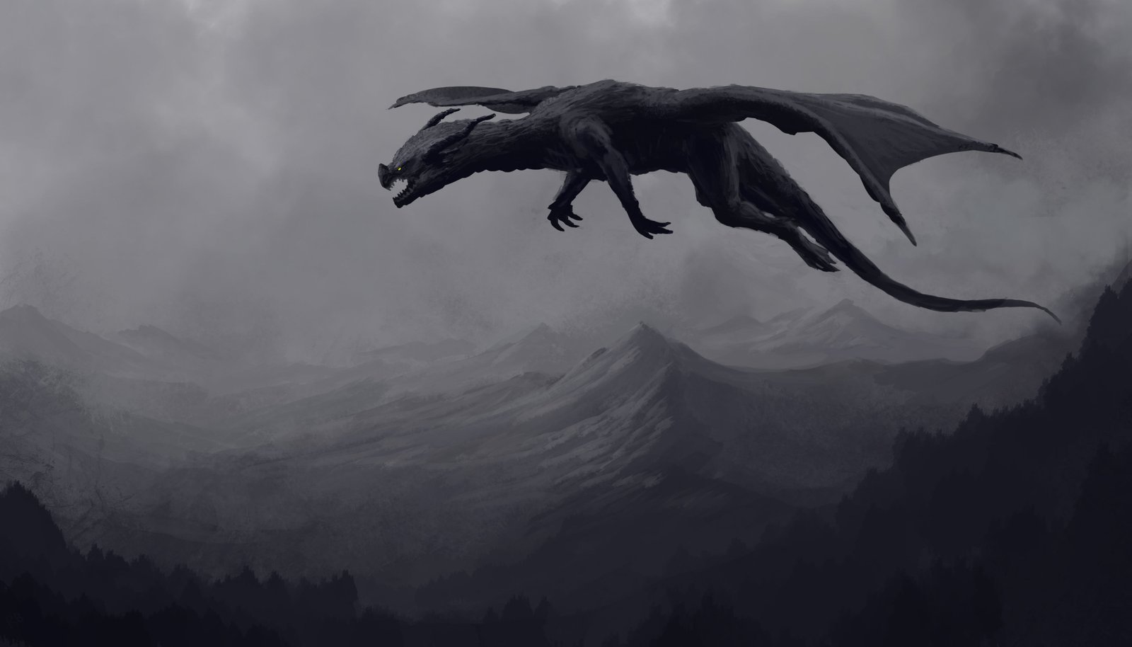 gray dragon wallpaper digital art fantasy nature landscape 2k 4k