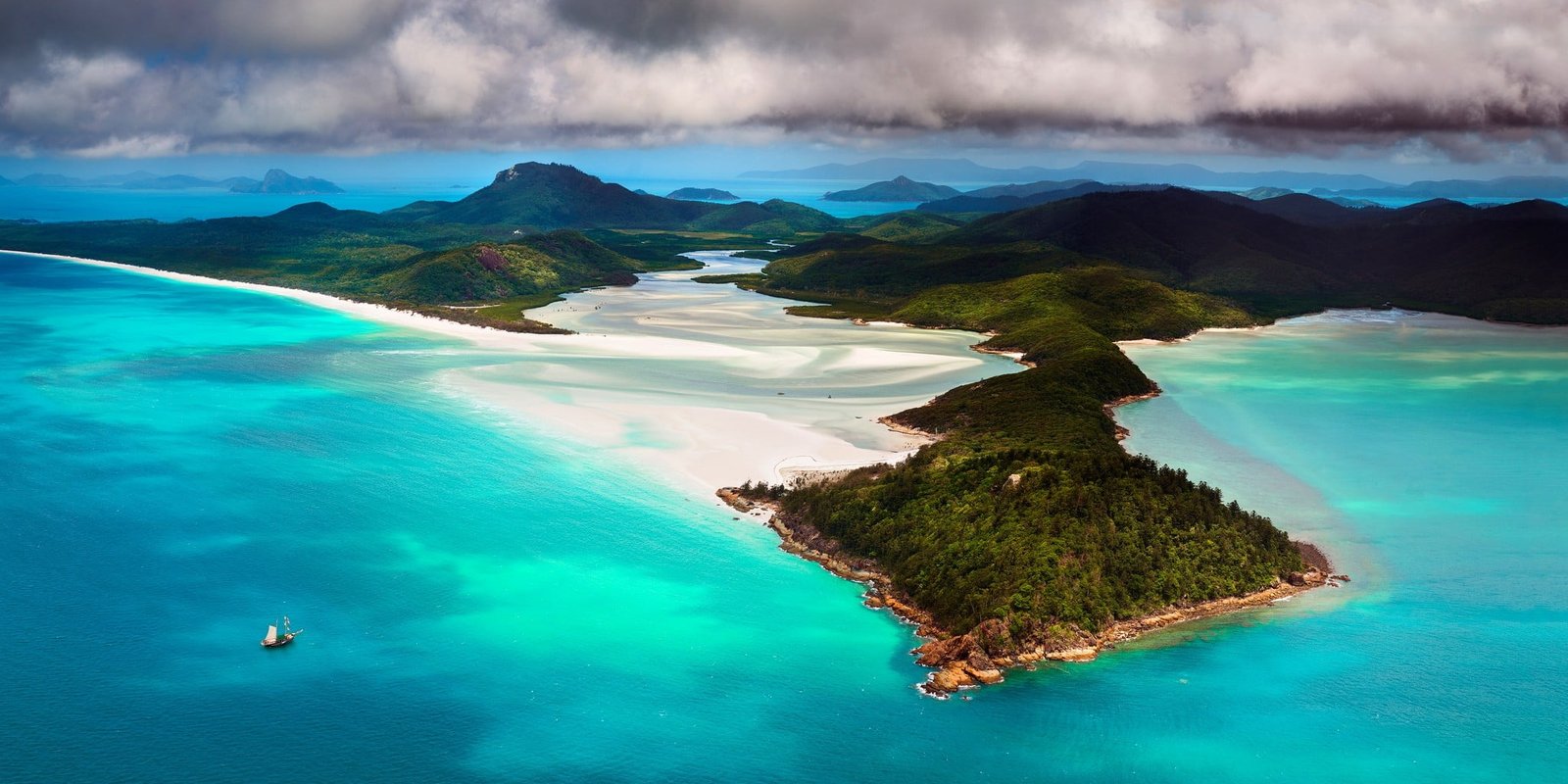 green and brown island beach Australia sea sailboats sand 2k