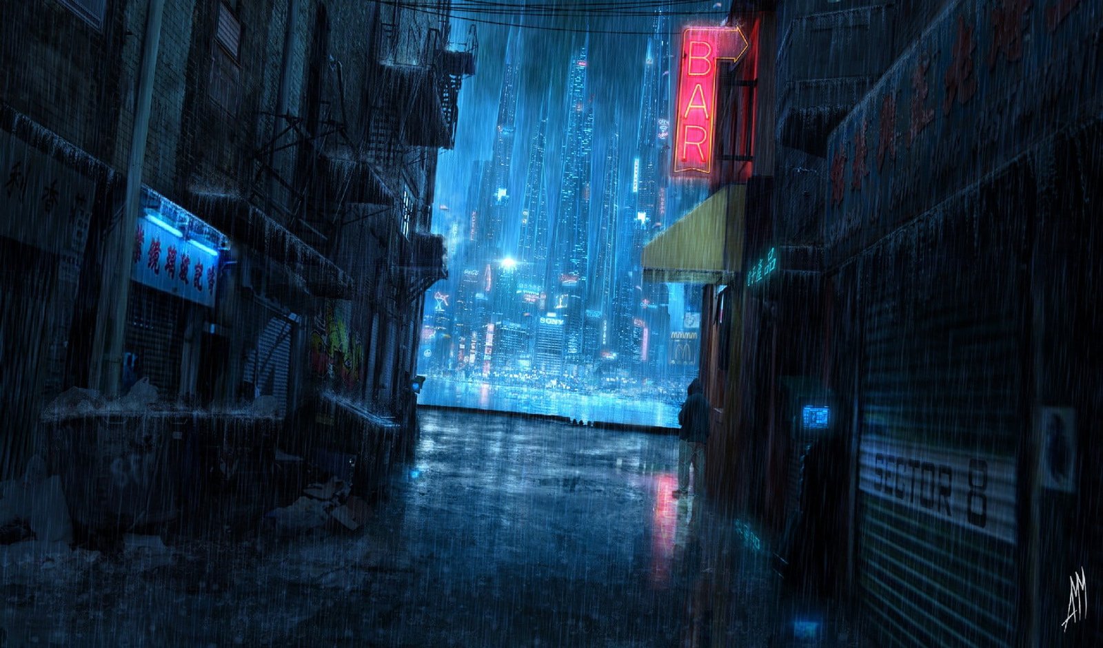 high rise building photo of pathway between illustration 2k