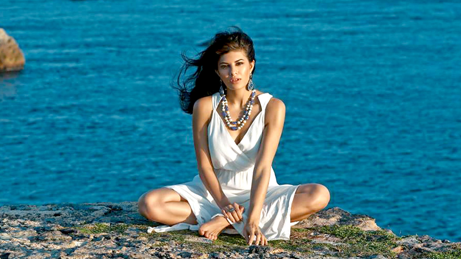 Jacqueline Fernandez Beach Photoshoot water one person sitting 2k