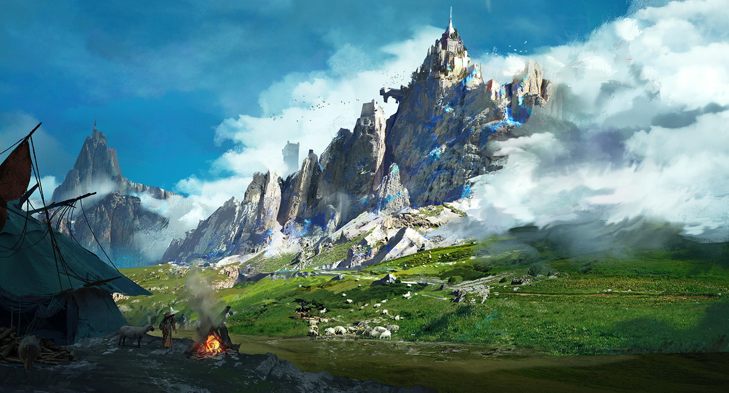 landscape mountains artwork digital art fantasy 2k
