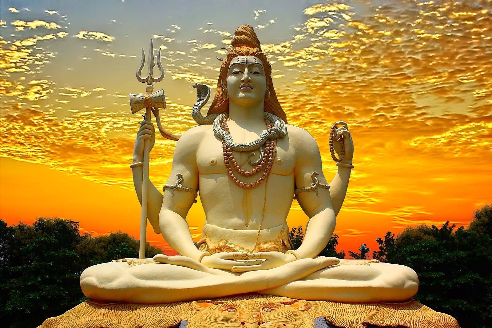 Lord Shiva And Sunset Sky statue God scenery sculpture 2k