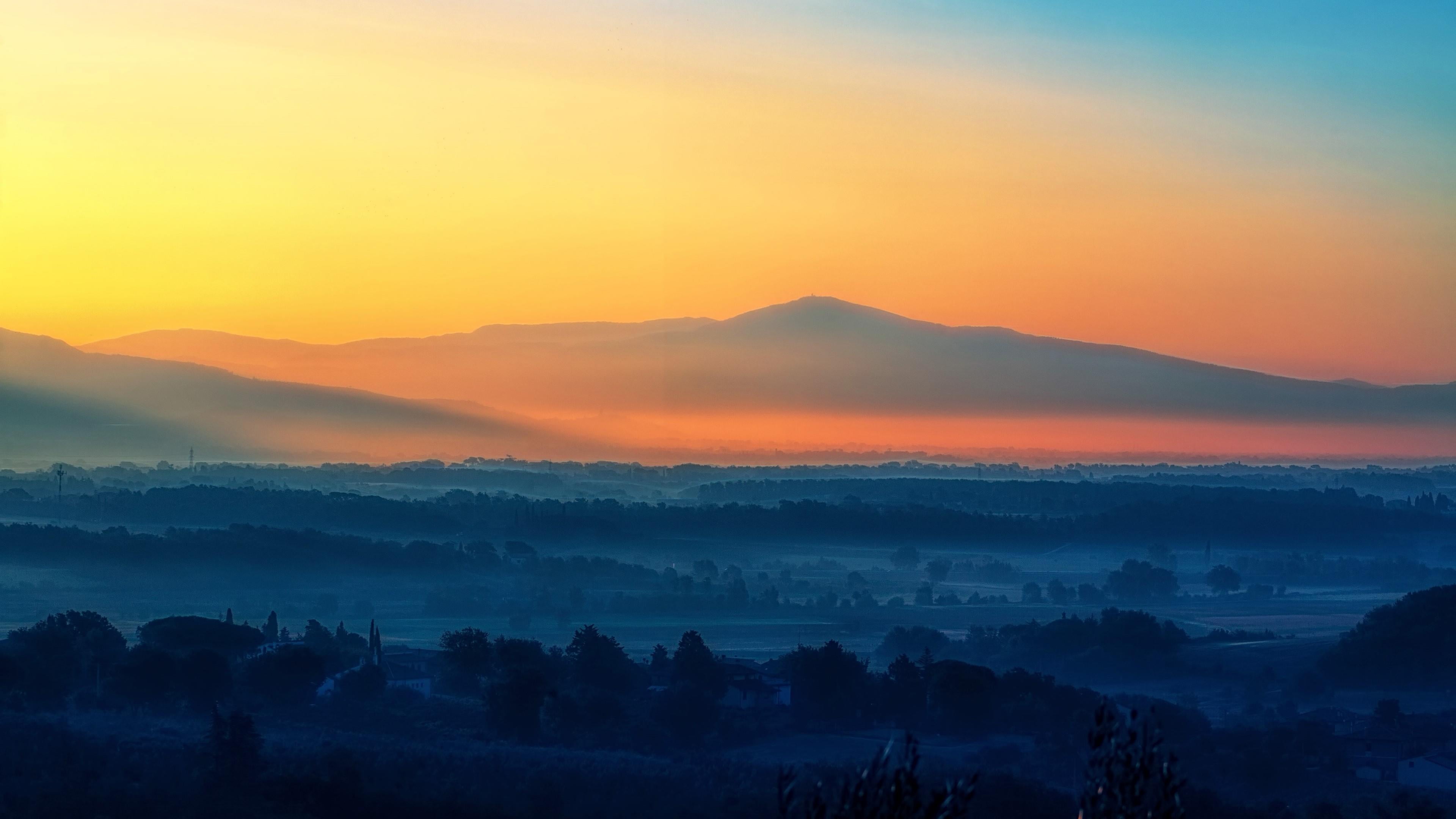 misty landscape orange sky amazing stunning scenery scenics nature 2k 4k