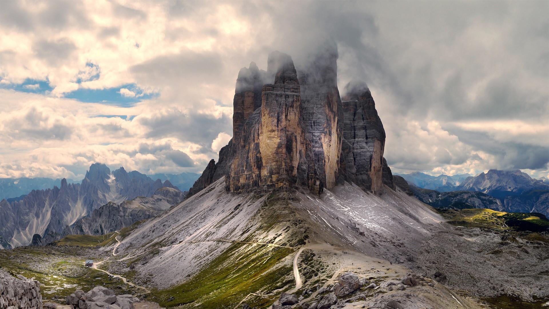 mountainous landforms sky cloud lavaredo italy mount scenery 2k