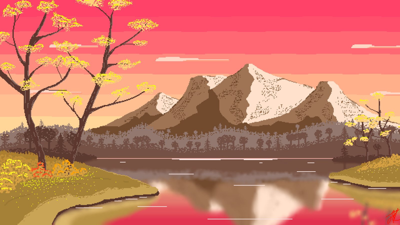 nature landscape pixel art pixelated pixels mountains 2k