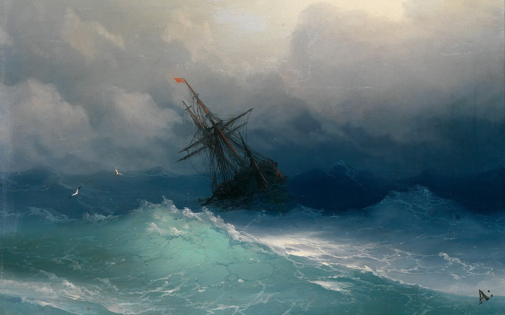 Ship on Stormy Seas poster by Ivan Aivazovsky sailing ship Konstantinovich 2k