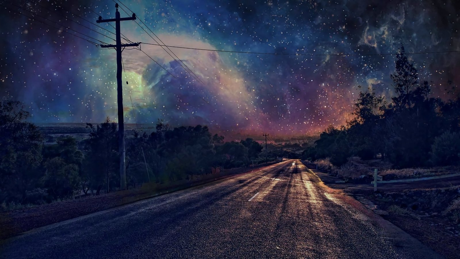 sky nature starry night stars road darkness 2k