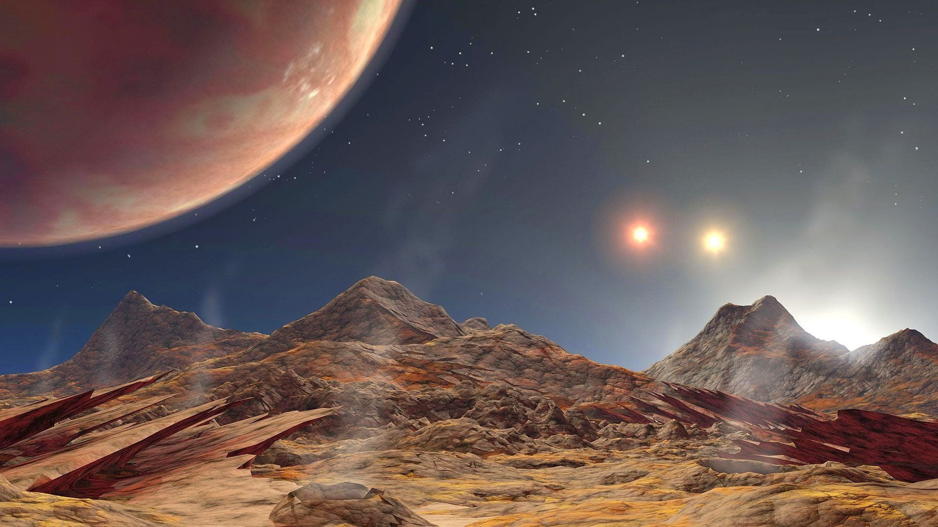 space sun sunset sky mountain sunrise clouds landscape 2k