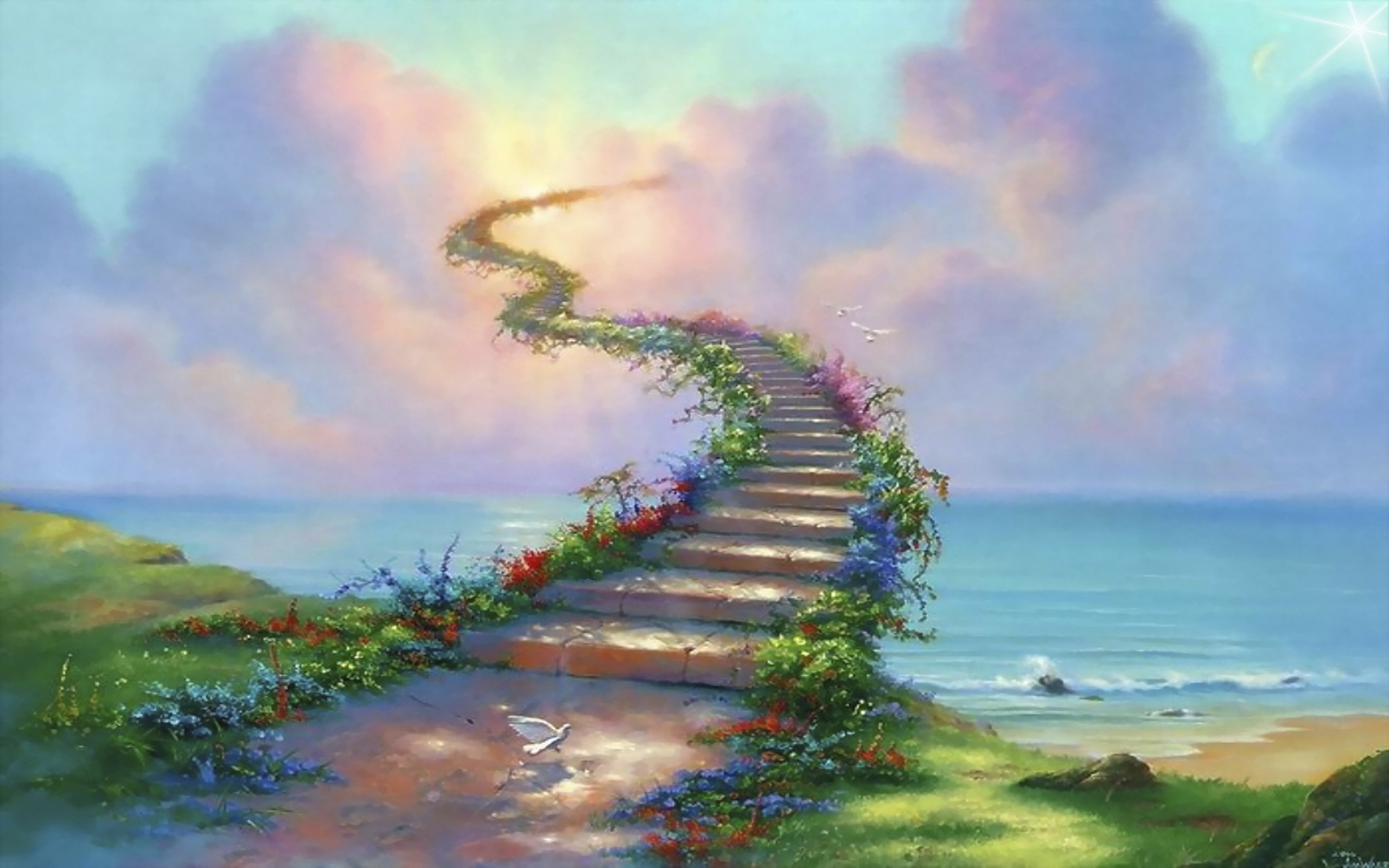 Stairway To Heaven Path Dove Clouds Abstract Ultra Hd Wallpaper 2k