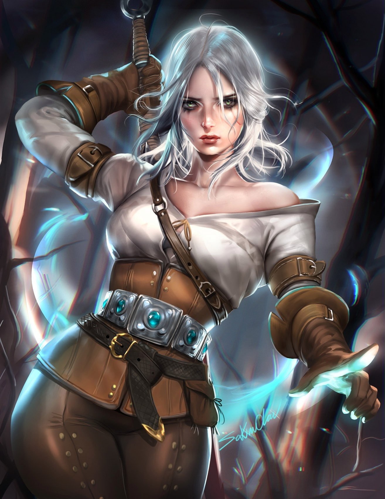 The Witcher 3 Wild Hunt sword Sakimichan video games Cirilla Fiona Elen Riannon
