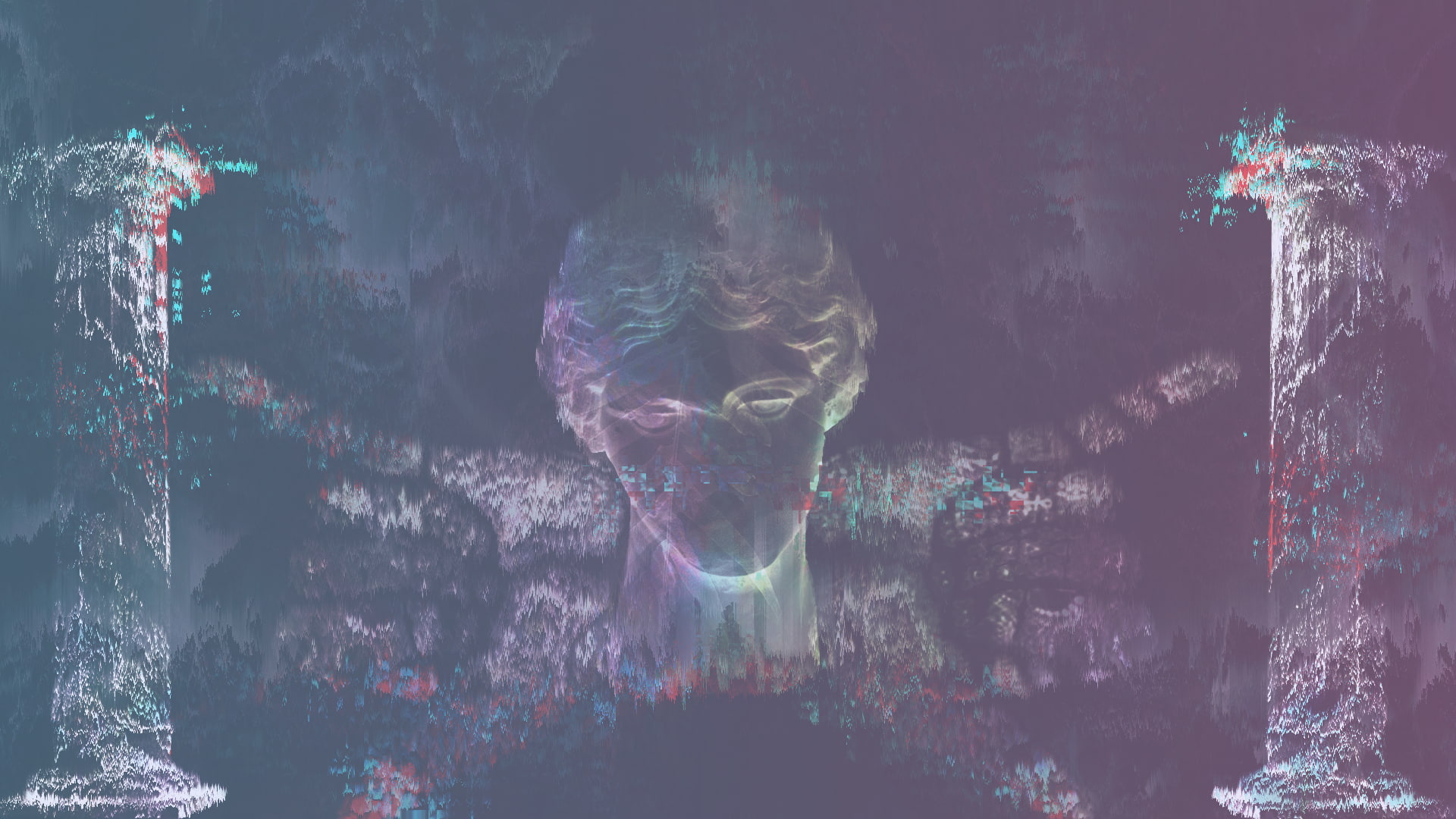 vaporwave statue glitch art tree digital composite plant 2k