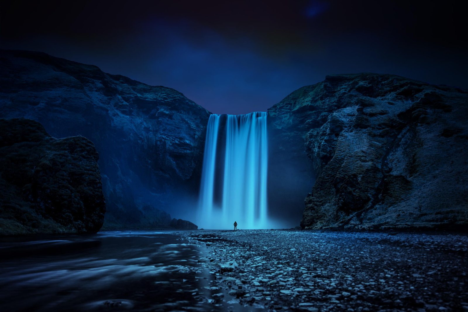 waterfalls night nature river rocks people island stream 2k