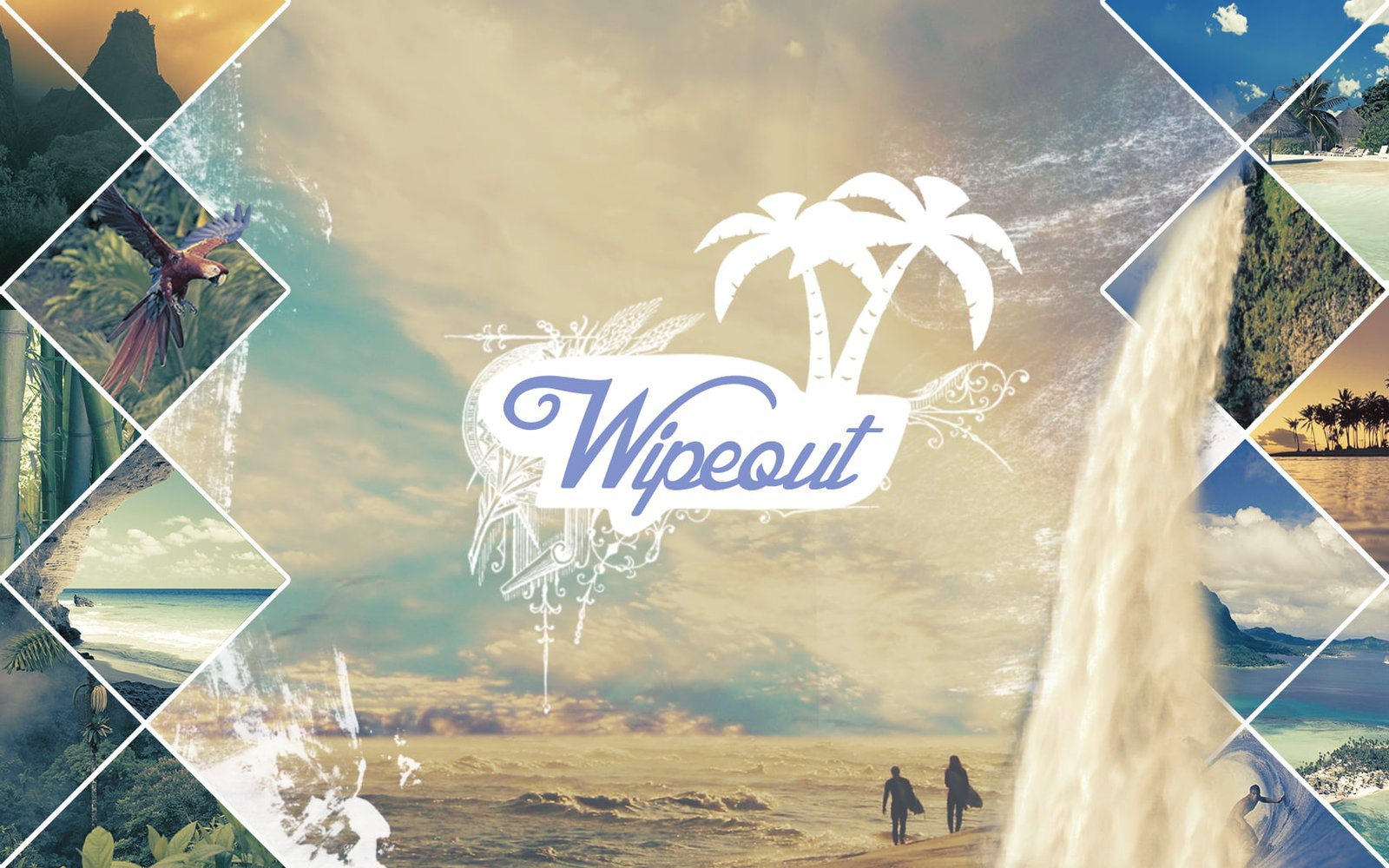 wipeout text wallpaper Wipeout Ads summer waterfall palm trees 2k