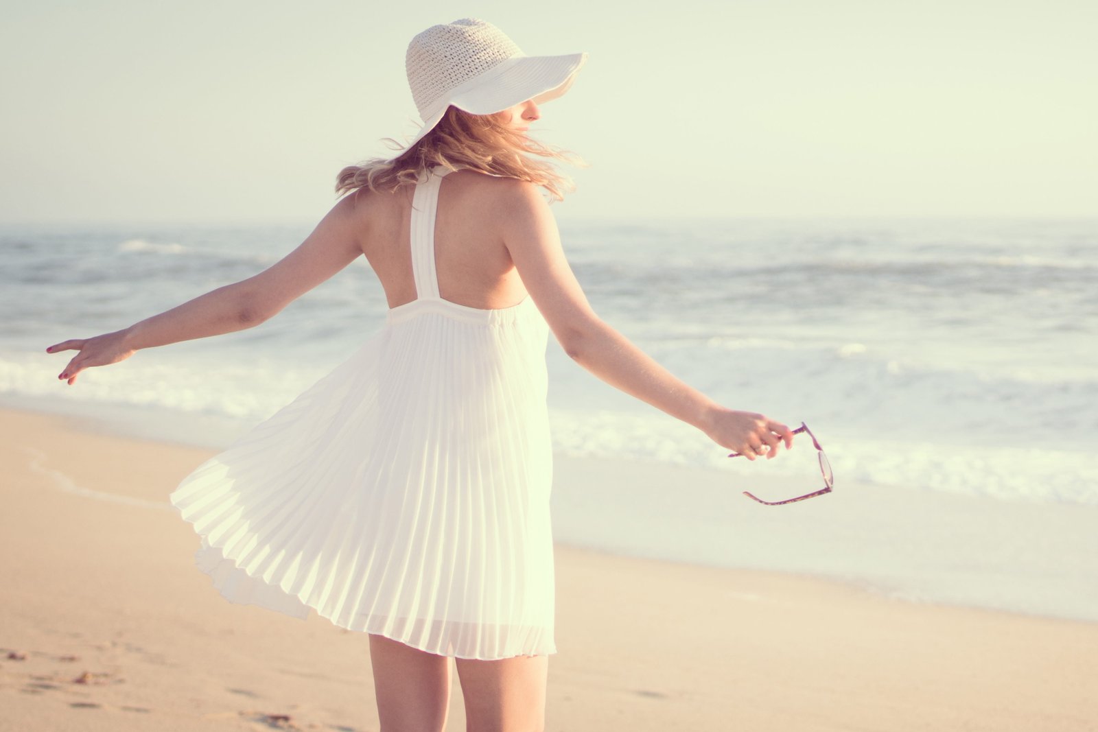 Woman wearing hat and summer dress people beach fashion girl 2k 4k