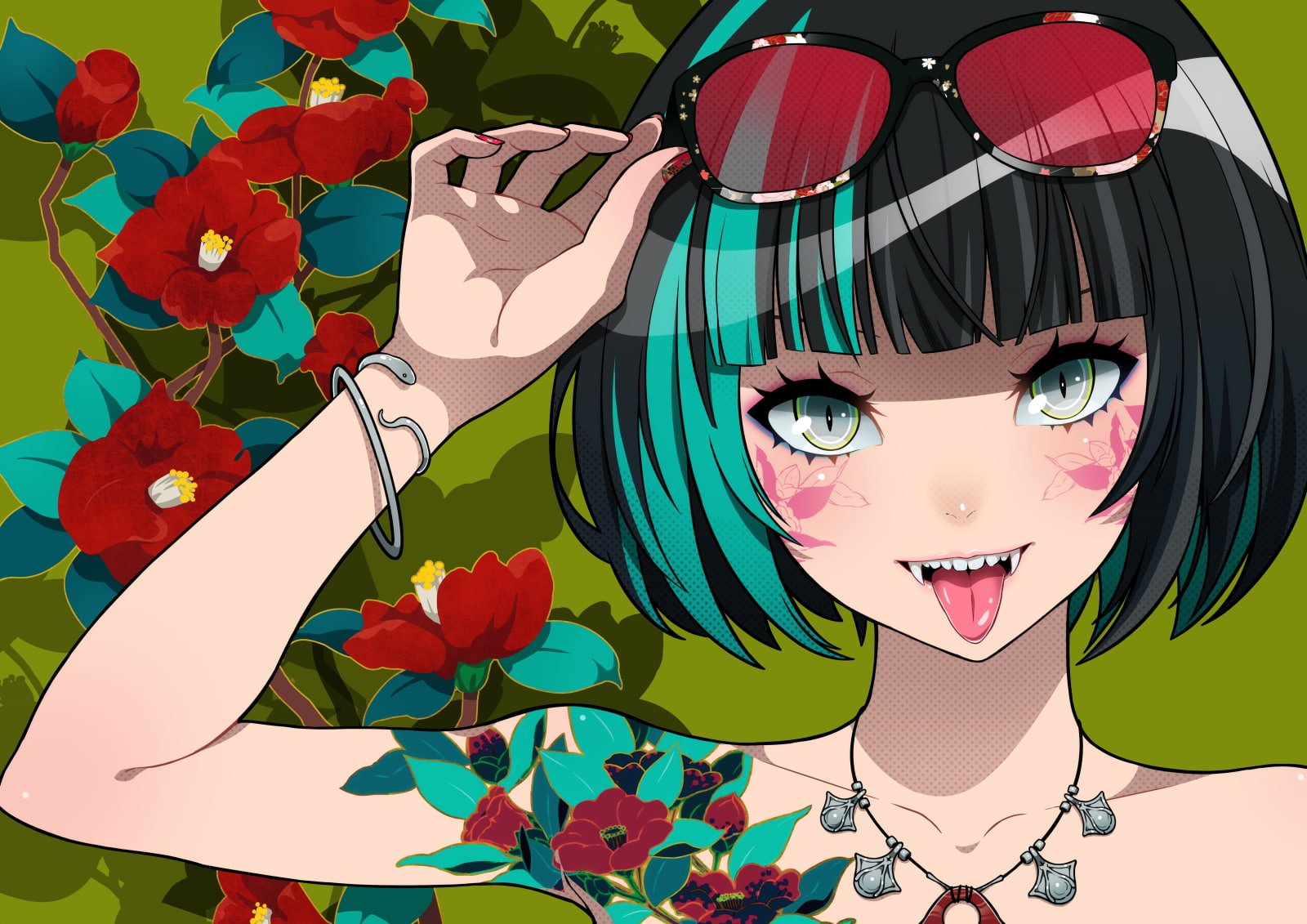 women dark hair looking at viewer portrait sunglasses bracelets 2k