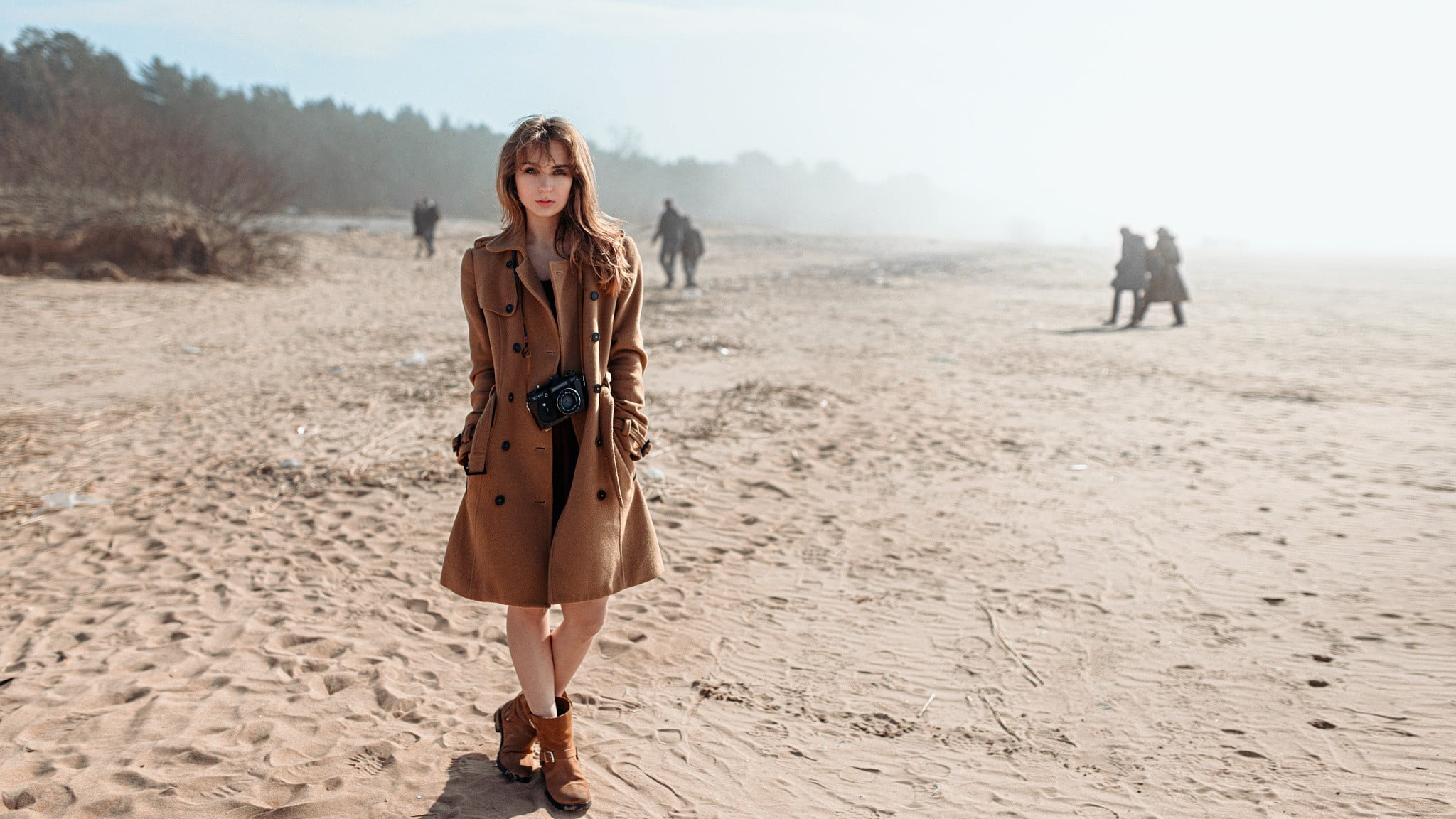 women model Georgy Chernyadyev beach coats long hair camera 2k