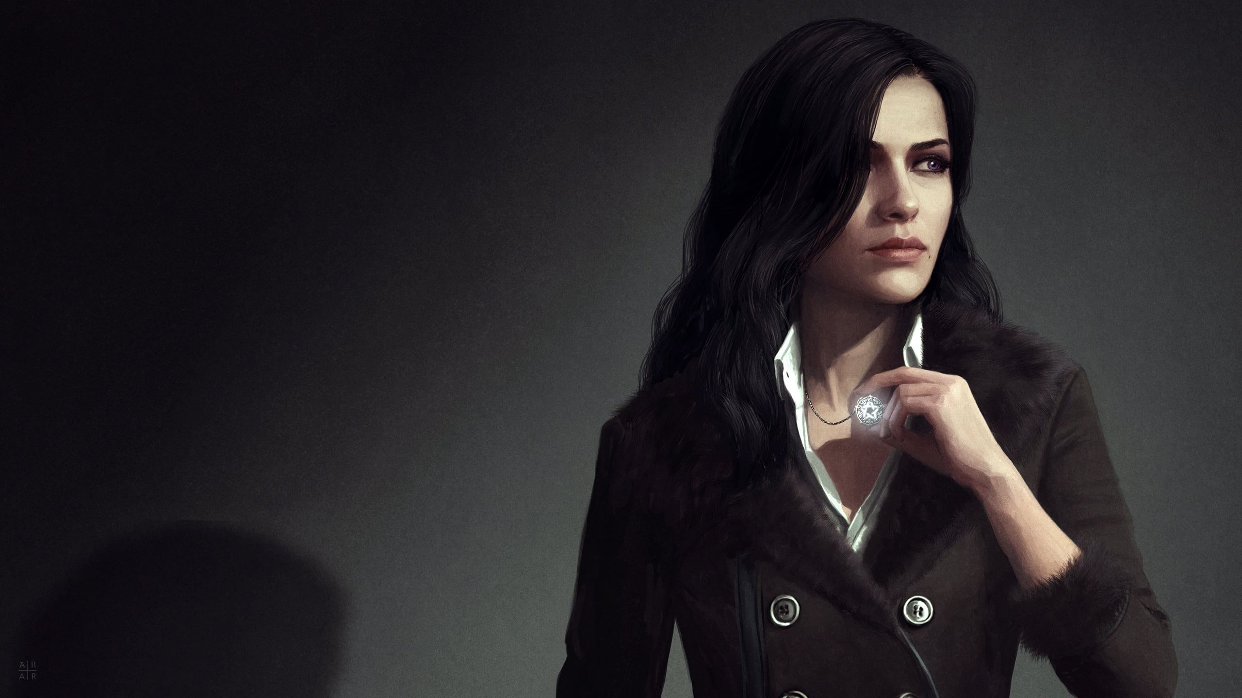 women's black button up blazer girl brunette art witch The Witcher 3 Wild Hunt 2k