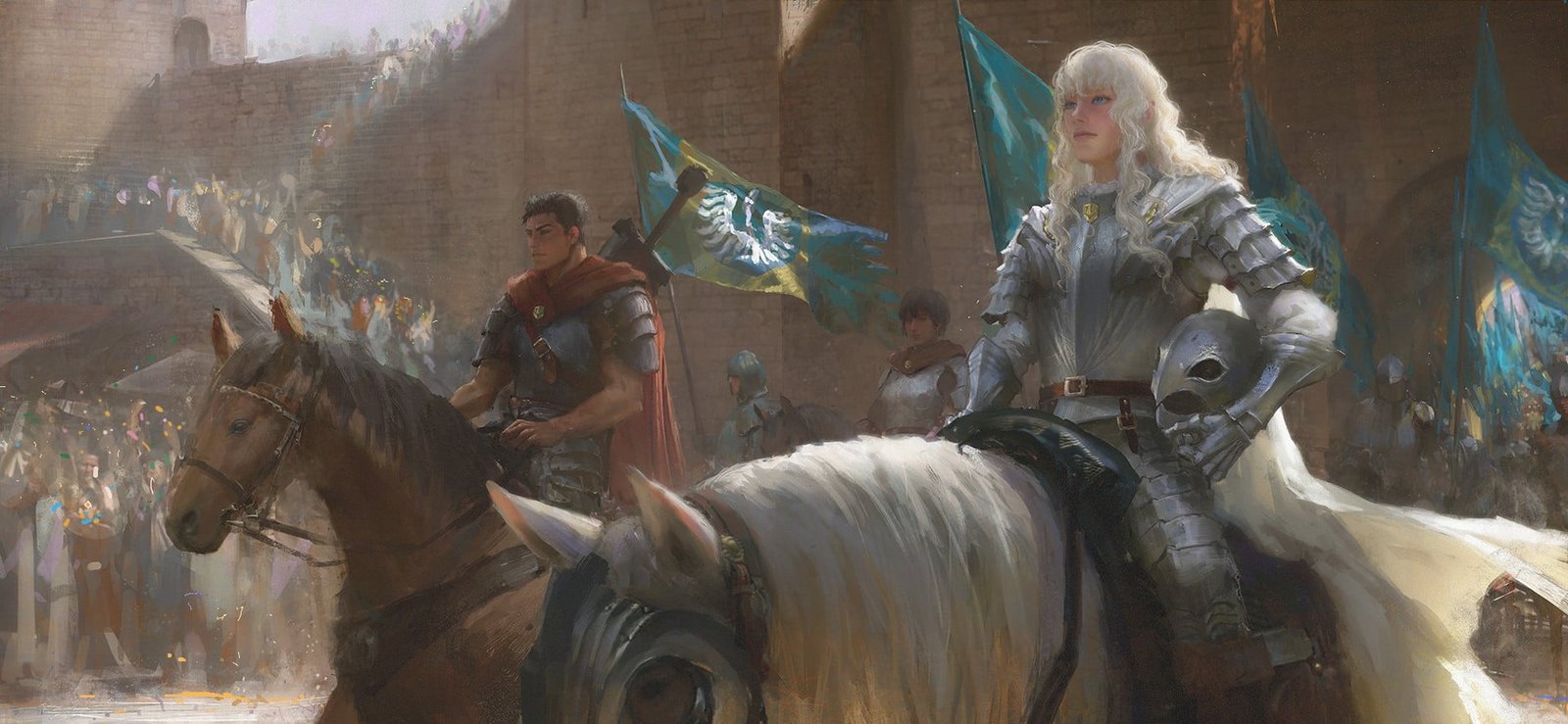 game application horse fantasy art warrior Berserk Griffith 2k