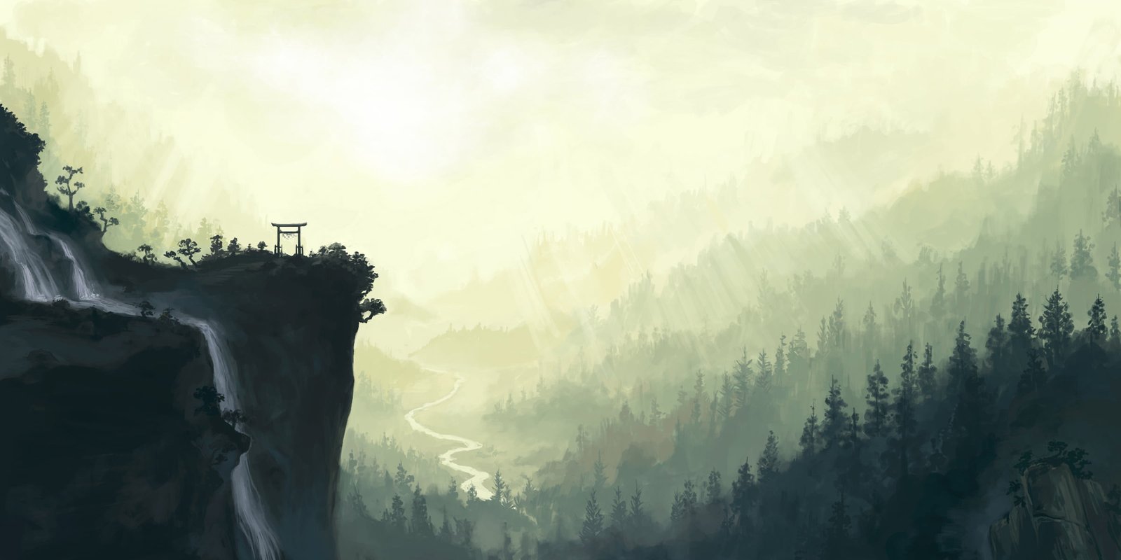 gray mountain cliff near pine trees under sky 2k