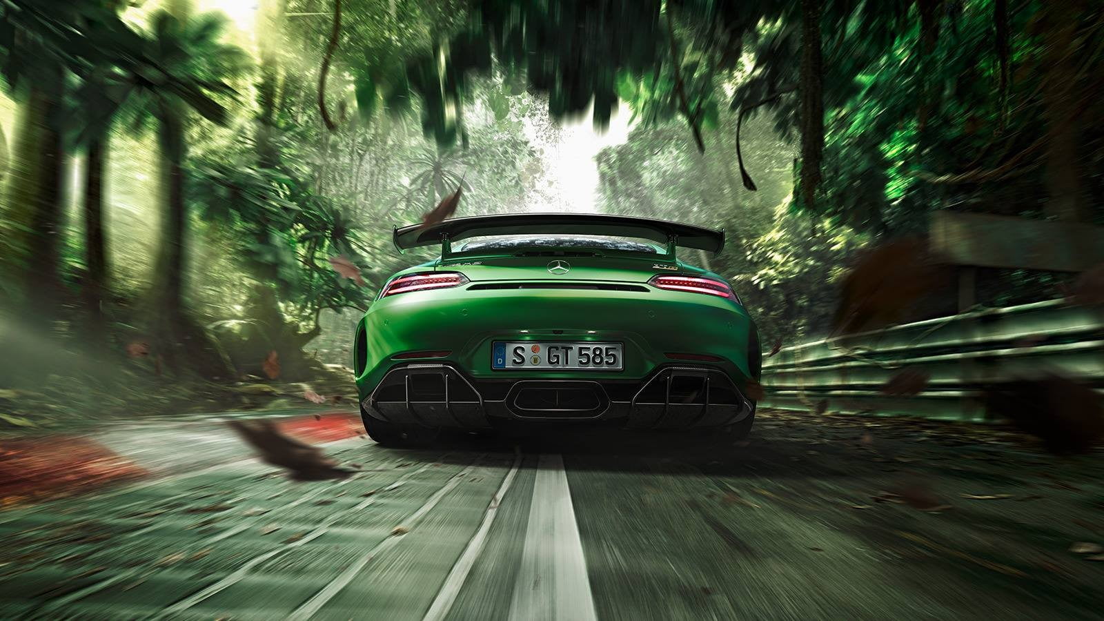 green sport car Mercedes Benz AMG GT 2k