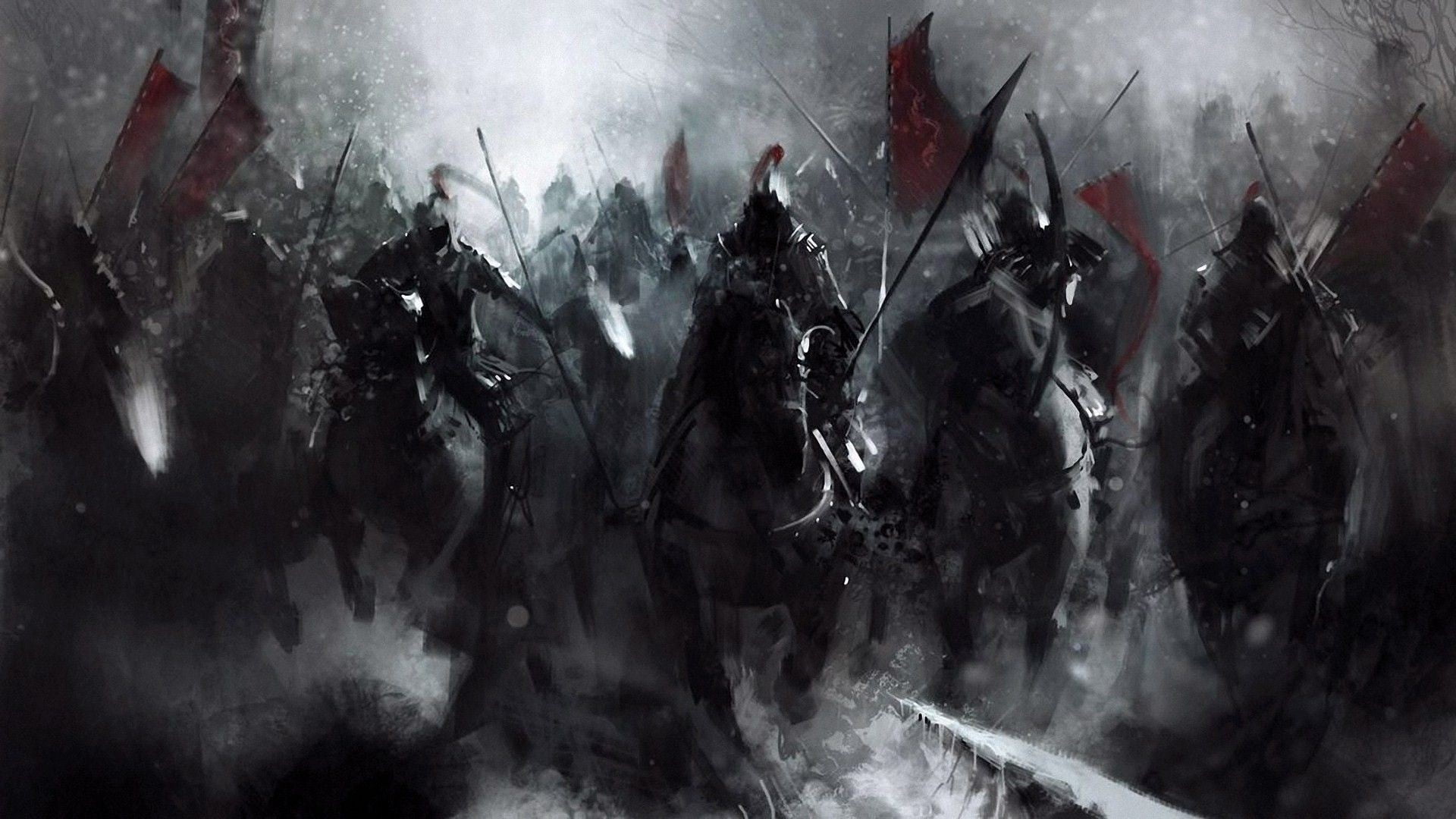 group of warrior riding horse wallpaper painting artwork samurai 2k