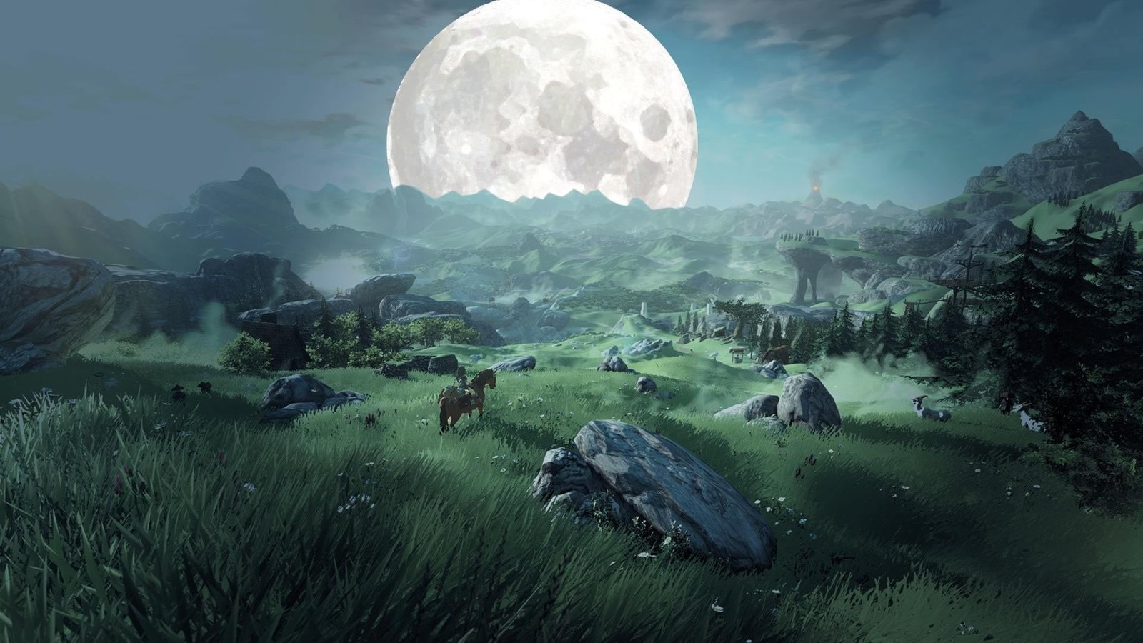 horse standing on grass wallpaper fantasy art painting The Legend of Zelda 2k