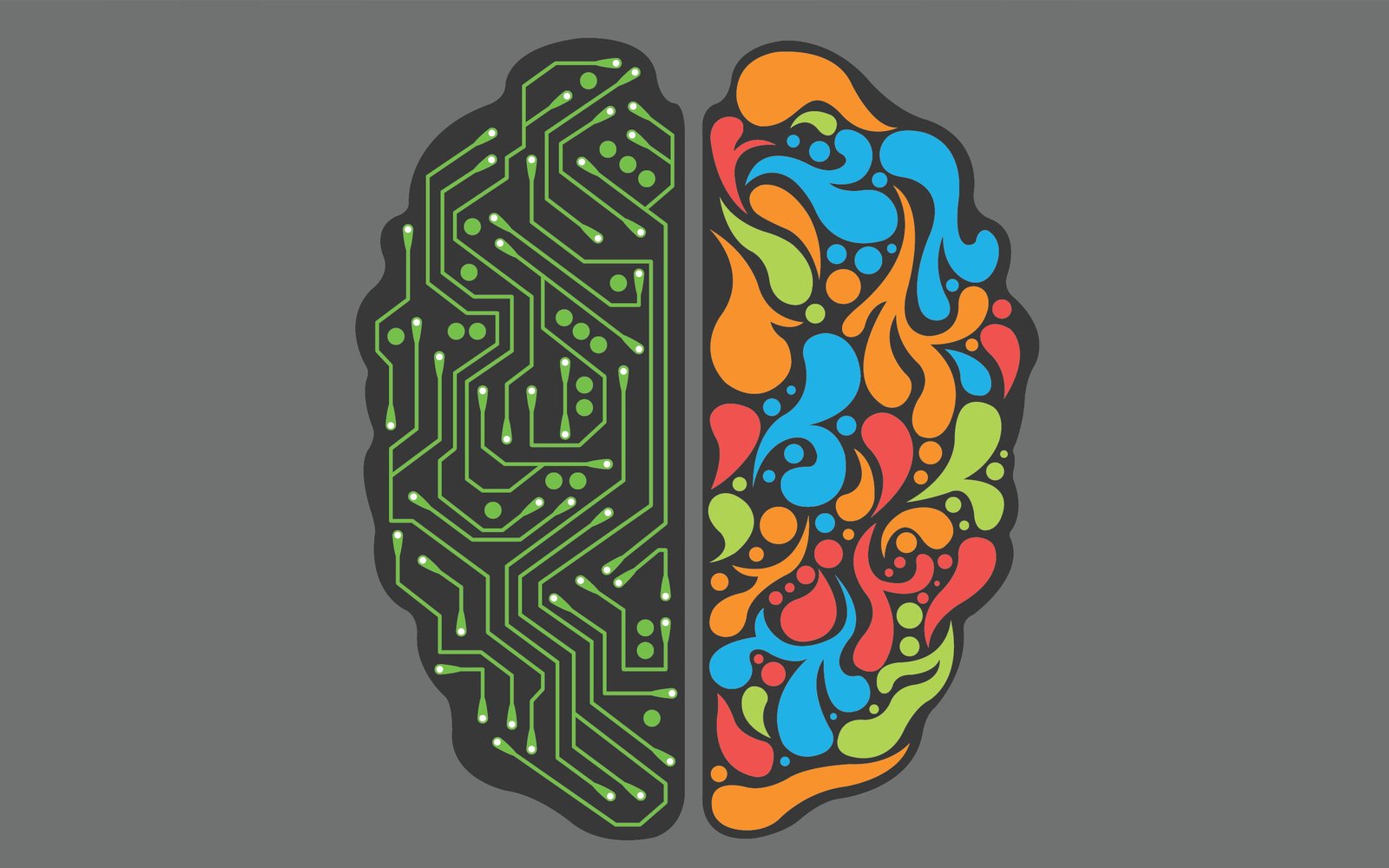 human and robot brains illustration technology artwork minimalism 2k