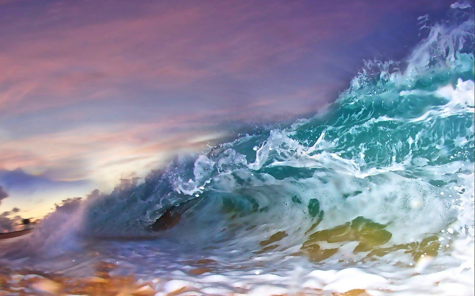 landscape nature waves beach sea sky clouds tunnel water 2k