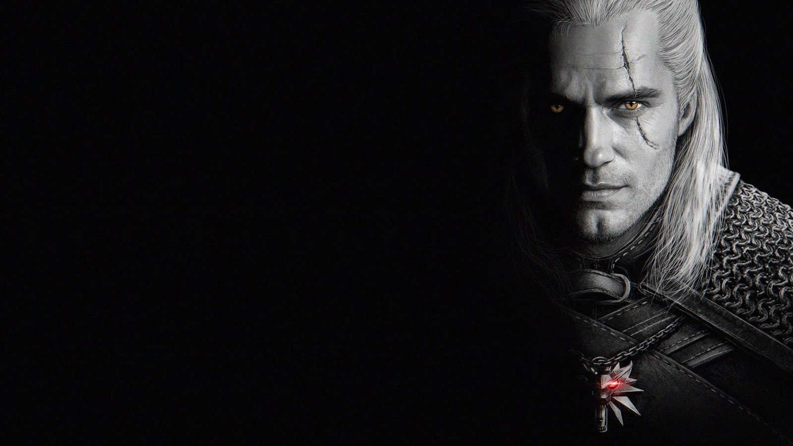 look male scar The Witcher black background 2k