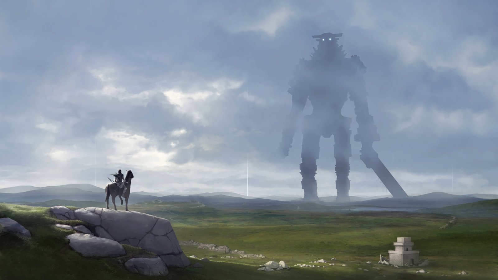man riding horse game digital wallpaper Shadow of the Colossus 2k 4k
