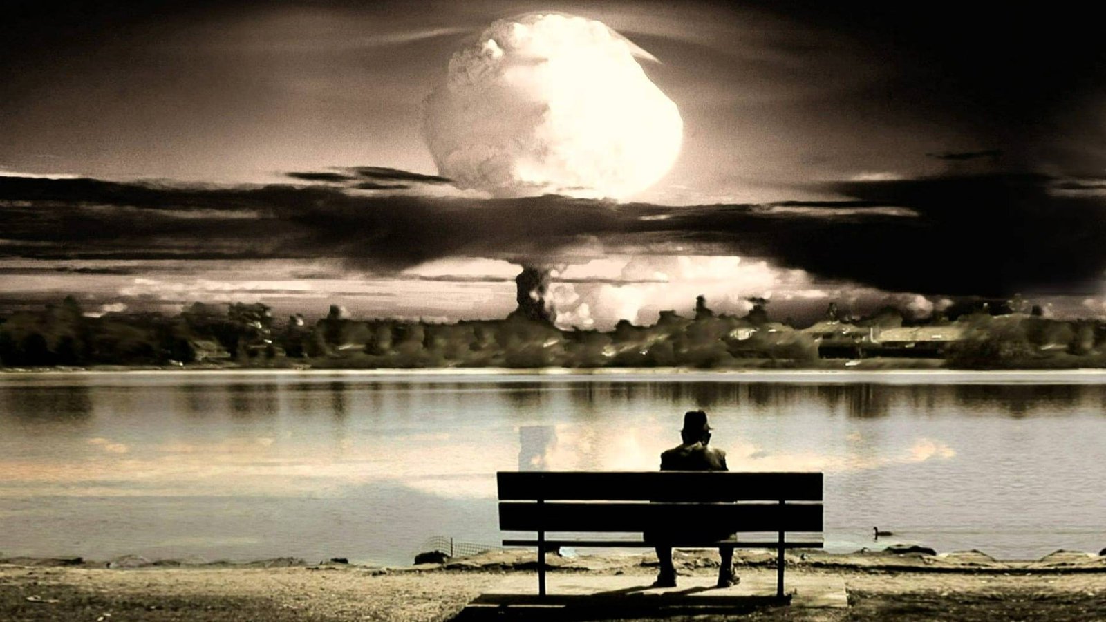 man sitting on bench while looking at the moon graphic wallpaper 2k