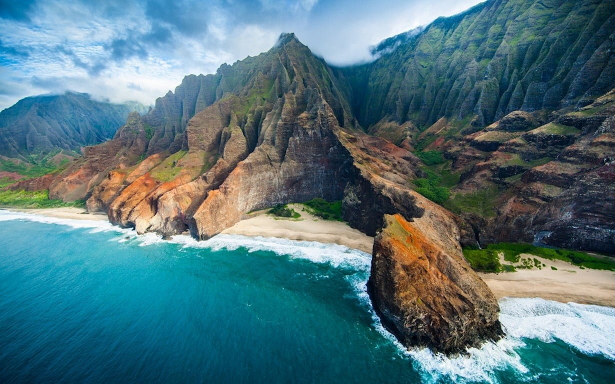 nature landscape aerial view coast beach cliff sea mountains